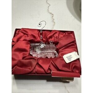 Waterford Crystal Train Engine Ornament With Original Red Satin Box